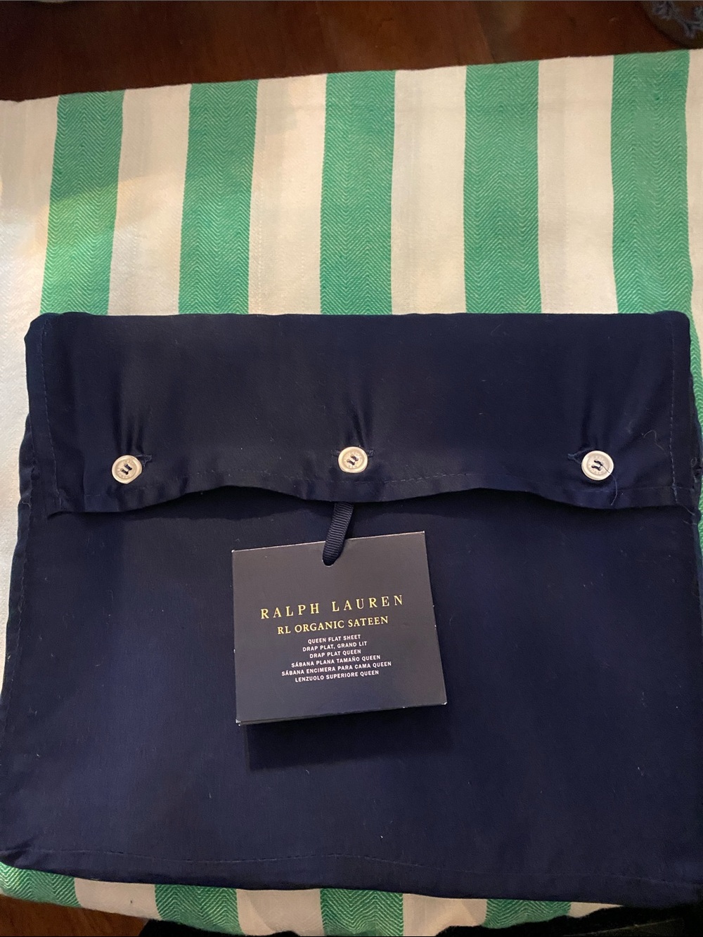Ralph Lauren RL Organic Sateen Queen Flat Sheet, Navy NWT